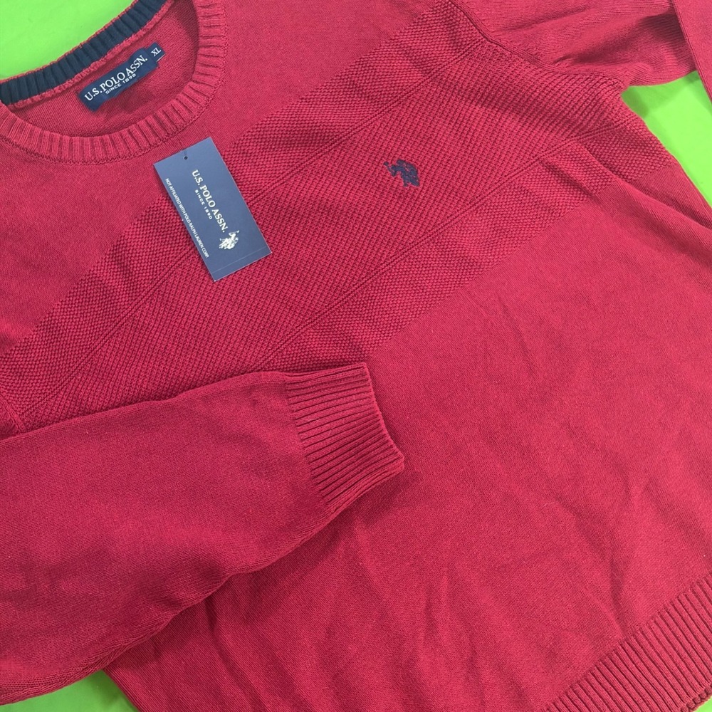 US Polo Sweater Mens XL Red Textured Crewneck Preppy Ivy League Old Money NWT